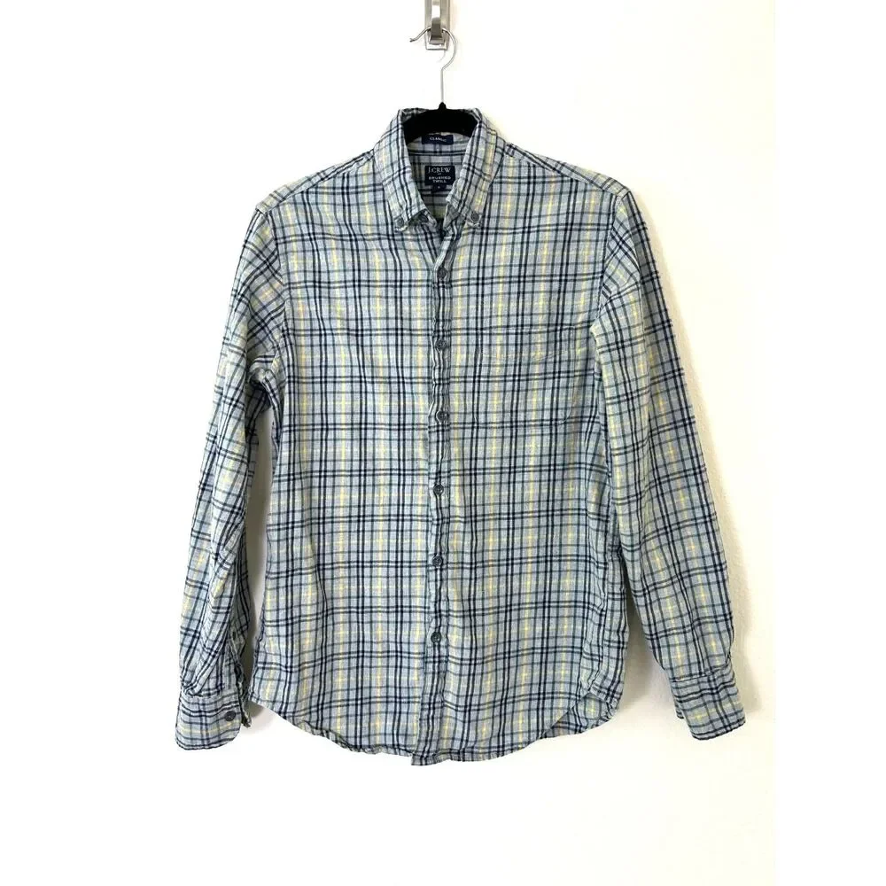 J.crew Shirt Men's S Brushed twill shirt button down flannel grey pale mustard
